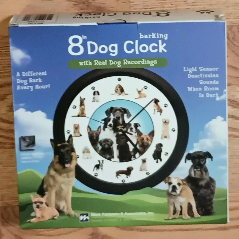 NIB ~ Mark Feldstein's Barking Dog Sounds 8-inch Clock, Black, 12 Popular Breeds